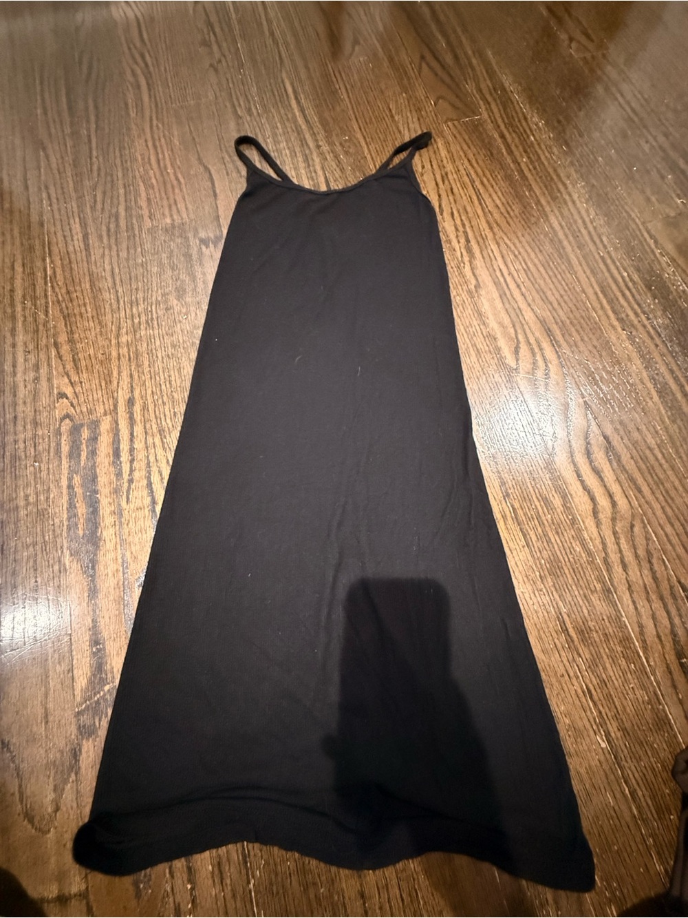 Black Slip Dress - Simple Spaghetti Strap ribbed. Good swim cover up